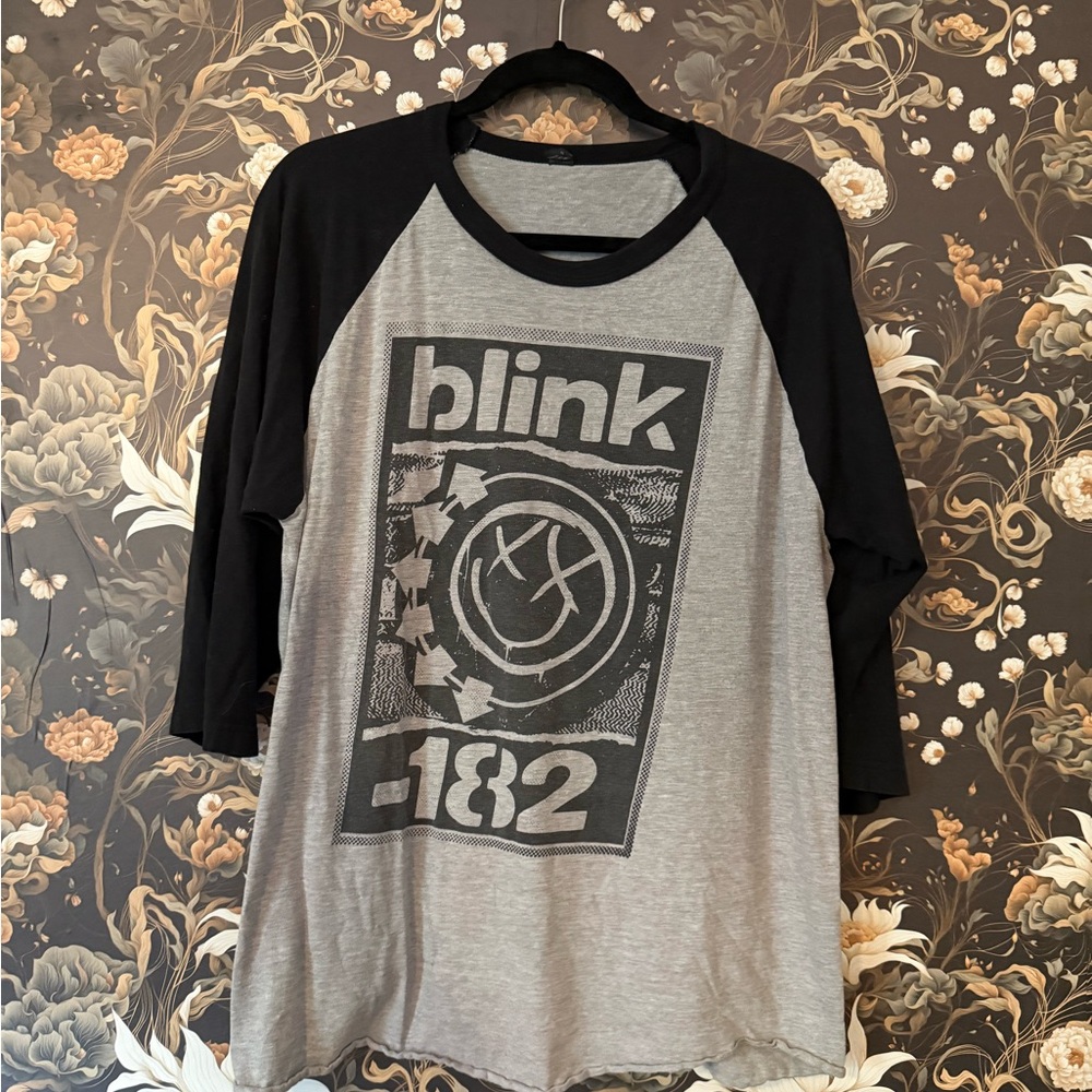 Gray and Black Blink-182 Raglan Tee